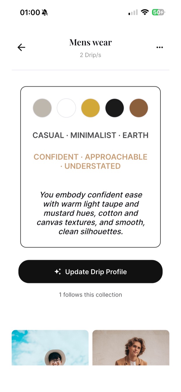 A Collection with its colour palette and style tags